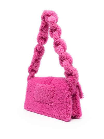 Shop Jacquemus Le Bambidou Shearling Shoulder Bag In Pink