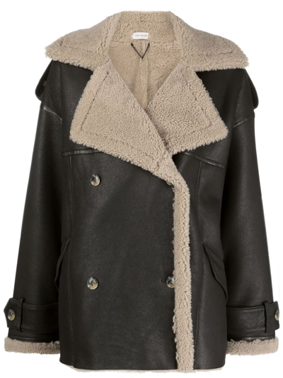 Shop The Mannei Shearling-trim Double-breasted Coat In Black