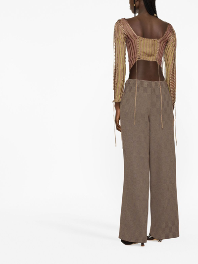 Shop Isa Boulder Lace Up-detailing Fine-knit Cropped Top In Brown