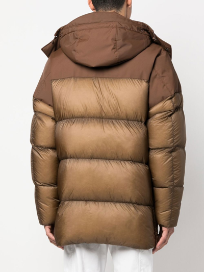 Shop C.p. Company Panelled Hooded Padded Jacket In Brown