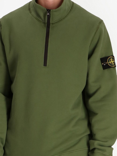 Shop Stone Island Compass-patch Half-zip Sweatshirt In Green