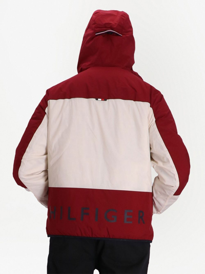 Shop Tommy Hilfiger Two-tone Padded Hooded Jacket In Red