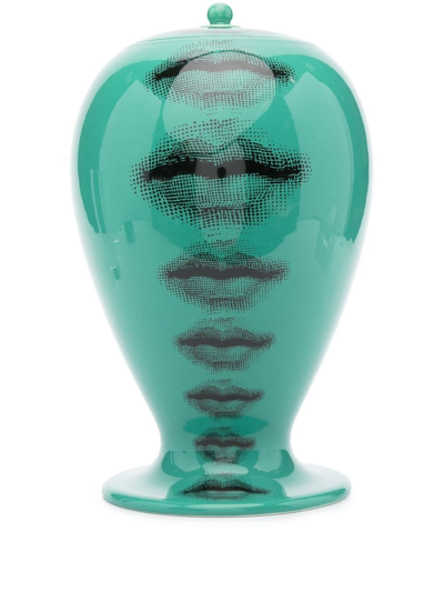 Shop Fornasetti Face-print Ceramic Vase In Green