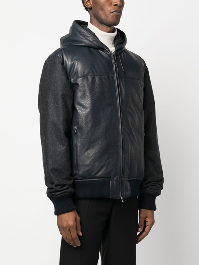 Shop Tagliatore Contrast-panel Hooded Bomber Jacket In Blue