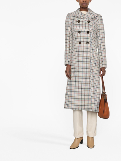 Shop See By Chloé Double-breasted Checked Coat In Neutrals