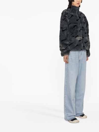 Shop Nike Plush Faux-fur Jacket In Grey