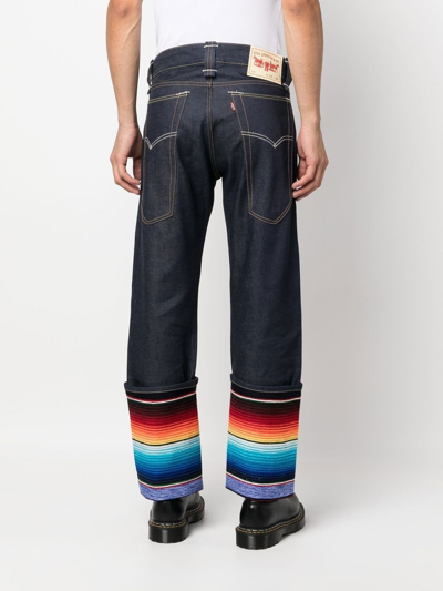 Shop Junya Watanabe Stripe-detail Straight-leg Jeans In Blue