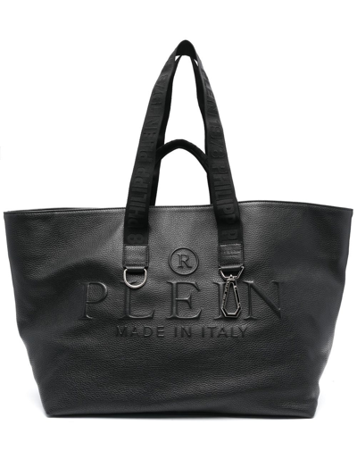 Shop Philipp Plein Embossed-logo Leather Tote Bag In Black