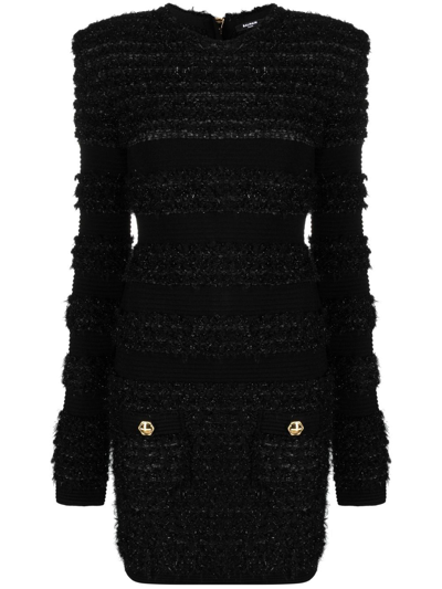 Shop Balmain Tweed Mini Dress In Black