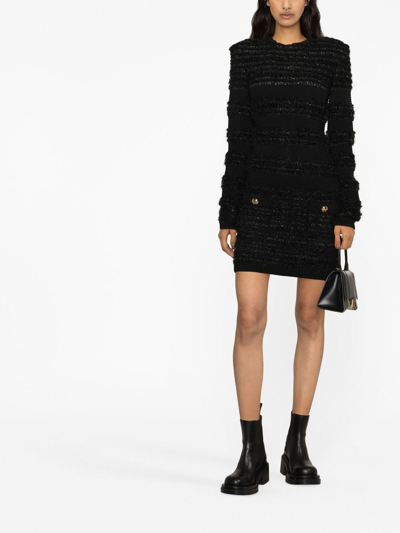 Shop Balmain Tweed Mini Dress In Black