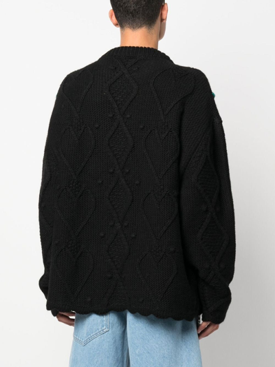Shop Gcds Oversized Knitted-appliqué Jumper In Black