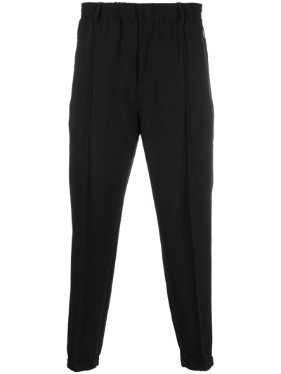 Shop Emporio Armani Elasticated Straight-leg Trousers In Black