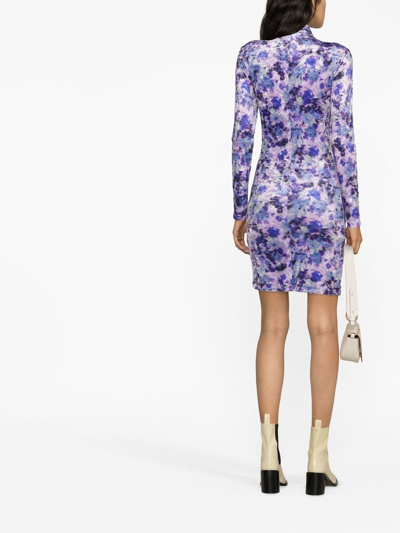 Isabel Marant Cutout Ruched Floral Print Stretch-velvet Mini Dress In Purple