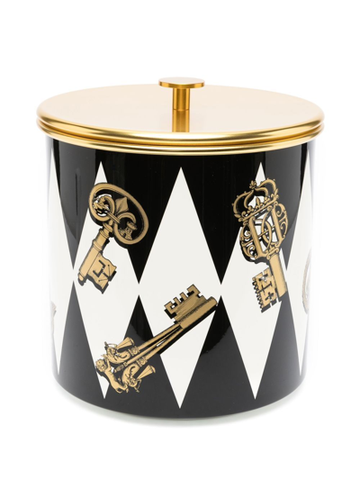 Fornasetti Chiavi Oro E Rombi Ice Bucket In Black