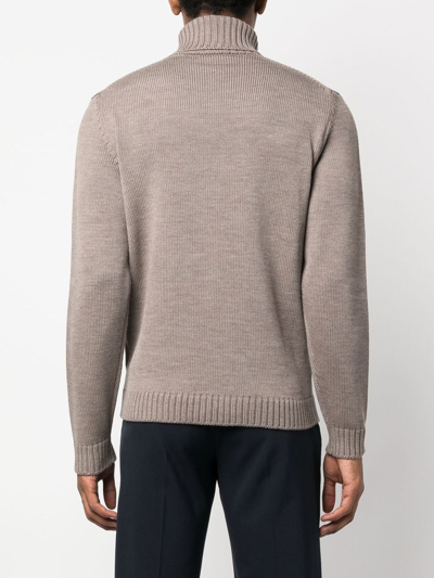 Shop Zanone Roll-neck Knitted Sweater In Neutrals