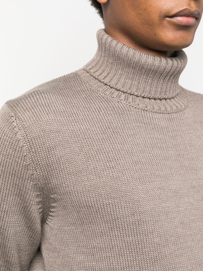Shop Zanone Roll-neck Knitted Sweater In Neutrals