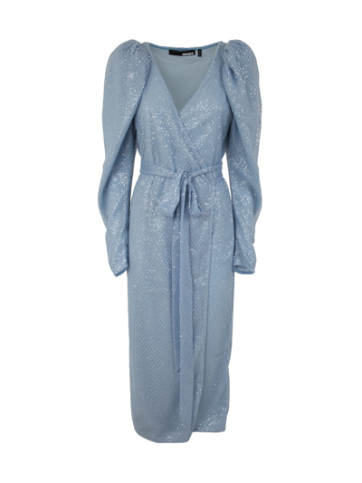 Shop Rotate Birger Christensen Briiidget Sequin Net Wrap Dress In Tcx Powder Blue