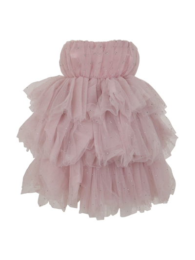 Shop Rotate Birger Christensen Carlosaaa Crystal Tullie Ruffle Dress In Tcx Delicacy