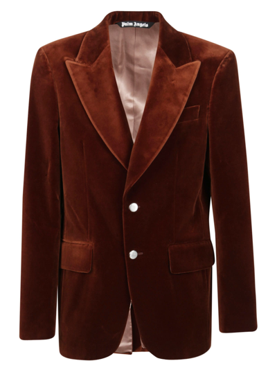 Shop Palm Angels Velvet Suit Blazer In Brown Brown