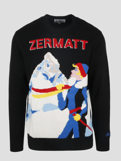 Shop Mc2 Saint Barth Zermatt Vintage Postcard Sweater In Black