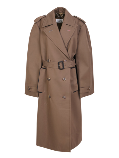 Shop Maison Margiela Double-breasted Cotton Blend Trench Coat In Green