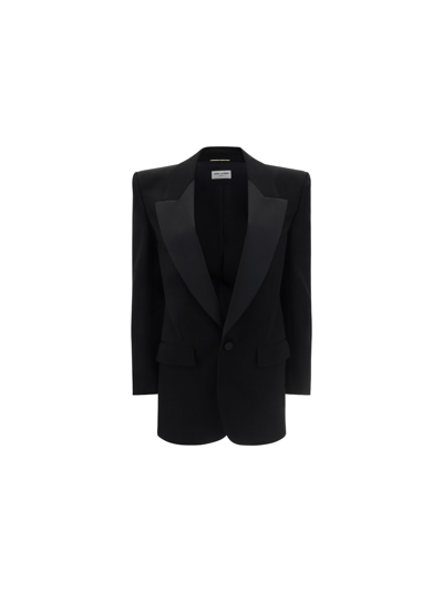 Shop Saint Laurent Blazer Jacket In Noir