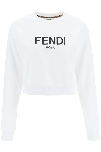 Shop Fendi Roma Embroidered Sweatshirt In White