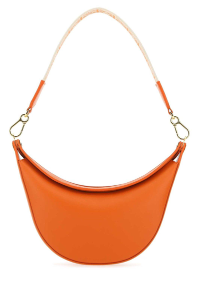 Shop Loewe Luna Logo Detailed Shoulder Bag In Ochre