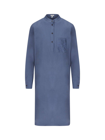 Shop Loewe Anagram Embroidered Tunic Dress In Atlantic Blue