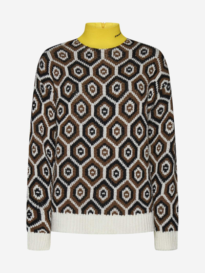 Shop Prada Jacquard Wool Blend Sweater