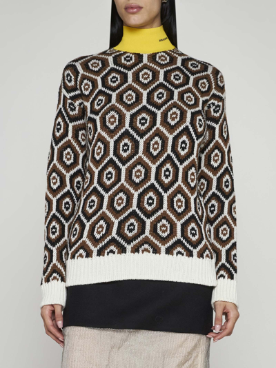 Shop Prada Jacquard Wool Blend Sweater