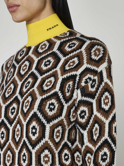 Shop Prada Jacquard Wool Blend Sweater