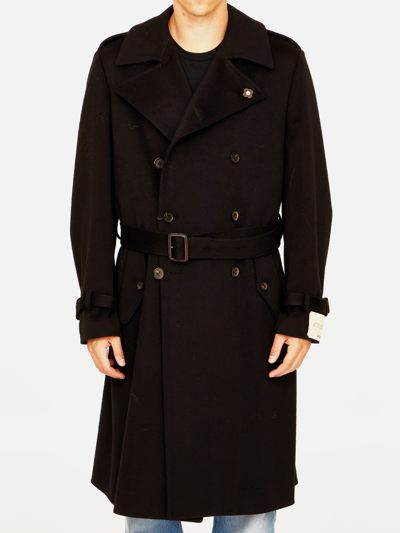 Shop Lardini Black Wool Coat In Nero