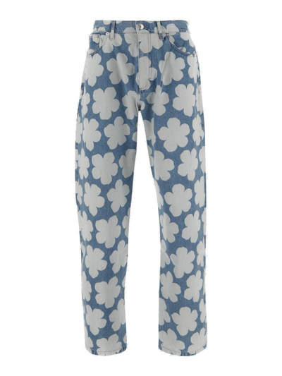 Shop Kenzo Mid-rise Floral Printed Jeans In Navy