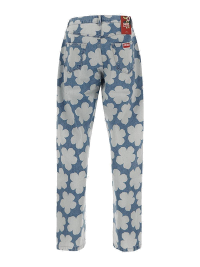 Shop Kenzo Mid-rise Floral Printed Jeans In Navy