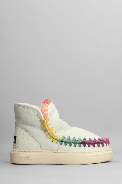 Shop Mou Eskimo Sneaker Bold Low Heels Ankle Boots In White Leather In Nuwht