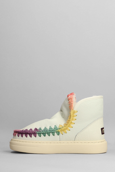 Shop Mou Eskimo Sneaker Bold Low Heels Ankle Boots In White Leather In Nuwht