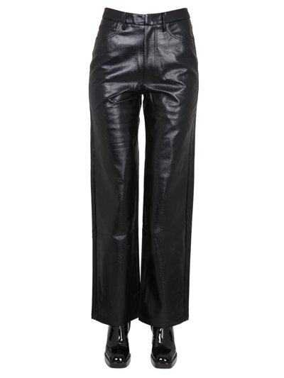 Rotate Birger Christensen Rotie Snake-effect Vegan Leather Straight-leg Pants In Black