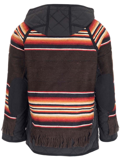 Shop Junya Watanabe Striped Fringed Quilted Jacket In Blk X Brn/rd/w