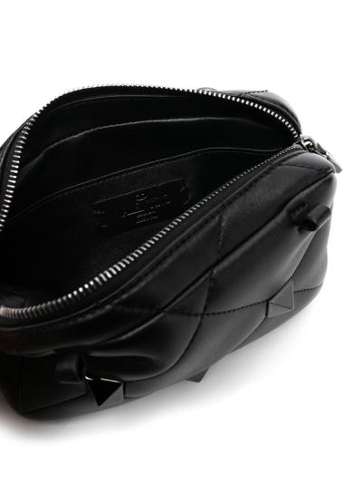 Shop Valentino Roman Stud Leather Shoulder Bag In Black