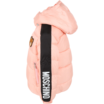 Shop Moschino Pink Jacket For Girl With Logo And Teddy Bear