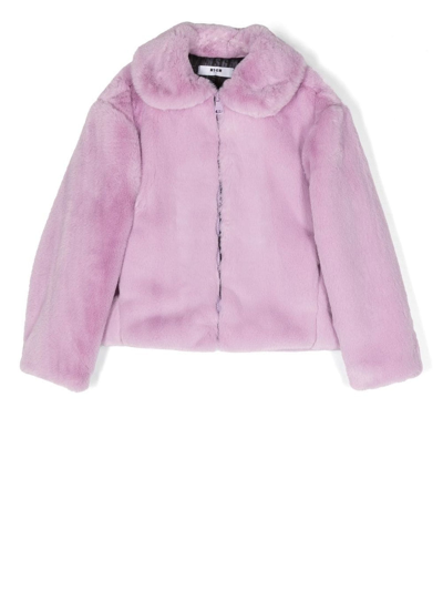 Shop Msgm Lilac Polyester Jacket In Lilla