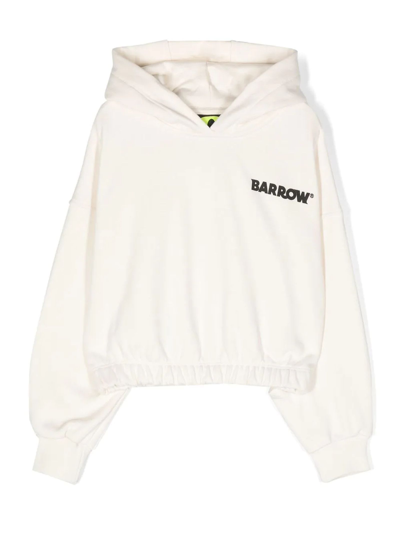 Shop Barrow White Cotton Hoodie In Panna