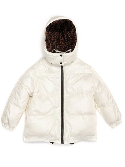 Shop Fendi Down Jacket With Reversible Logo In White