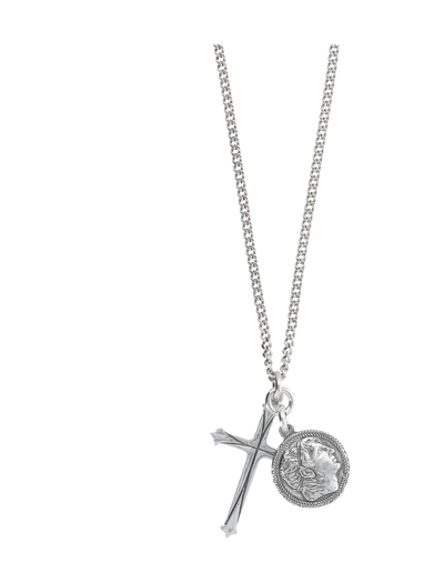 Shop Emanuele Bicocchi Coin And Cross Necklace In Silver