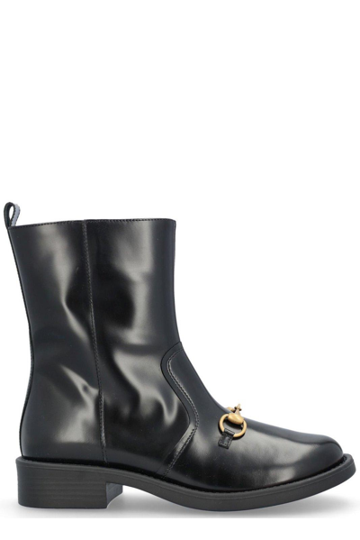 Shop Gucci Horsebit Detailed Round Toe Ankle Boots