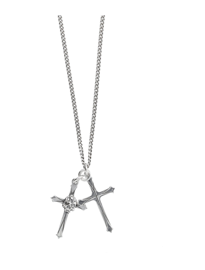 Shop Emanuele Bicocchi Double Cross Necklace In Silver