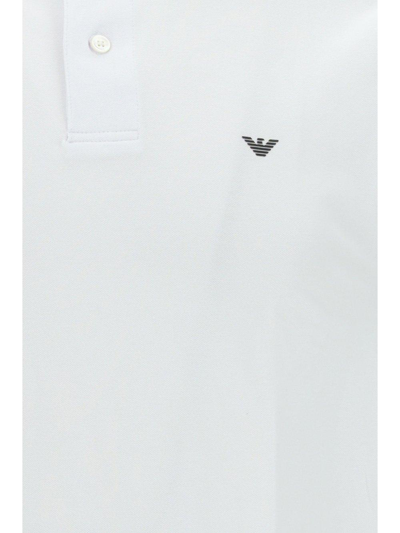 Shop Emporio Armani Logo Embroidered Short Sleeved Polo Shirt In White