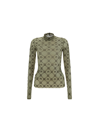 Marine Serre Moonogram Flocked Mesh Top In Green