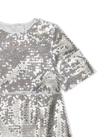 Shop Dolce & Gabbana Sequined Midi Dress In Silver